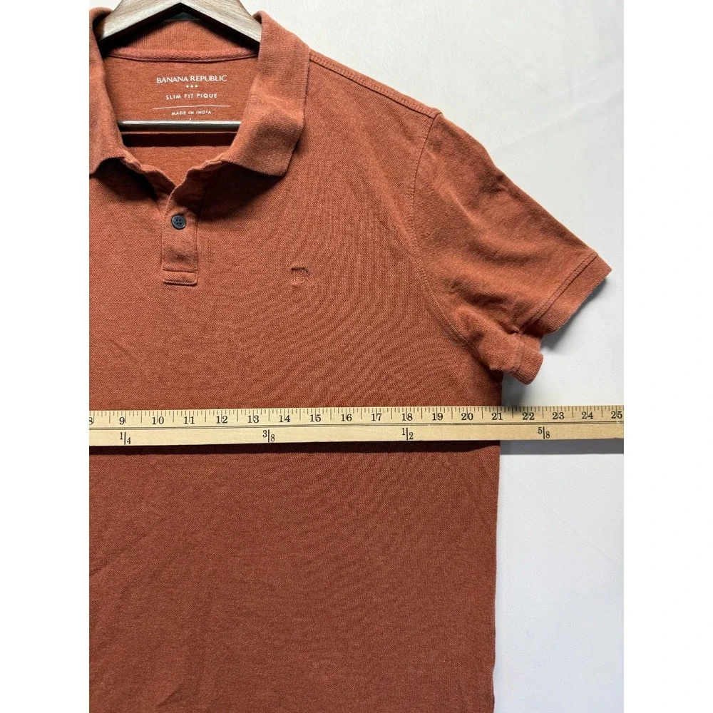 Banana Republic Slim Fit‎ Pique Polo Shirt Mens L Rust Orange Cotton Golf Tennis